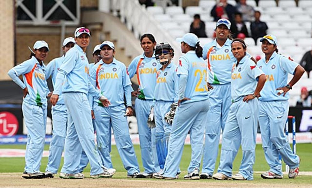 The Indian team waits for a decision, India v New Zealand, 1st semi-final, ICC Women's World Twenty20, Trent Bridge, June 18, 2009