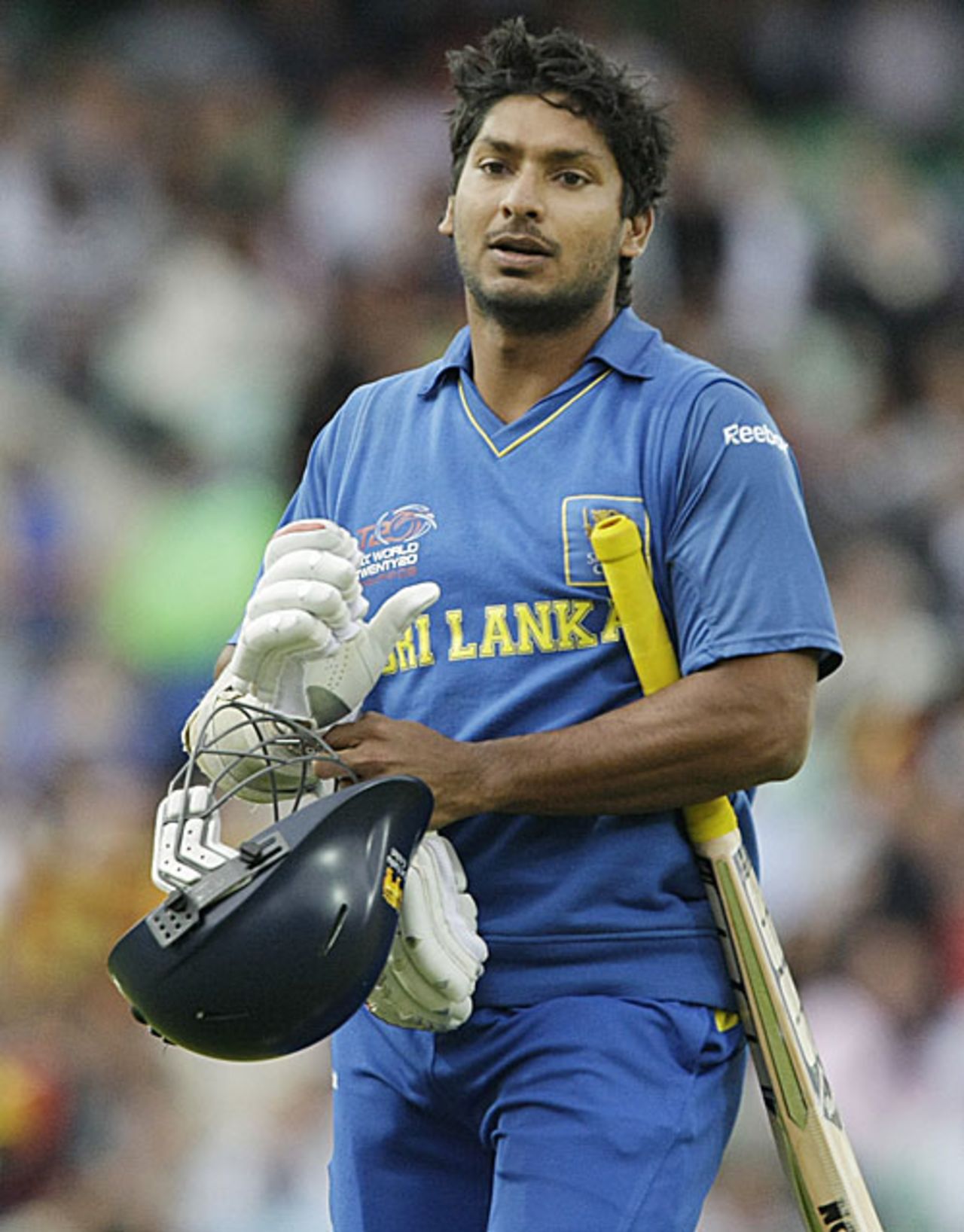 A disappointed Kumar Sangakkara walks back for a second-ball duck, Sri Lanka v West Indies, ICC World Twenty20, 2nd semi-final, The Oval, June 19, 2009 