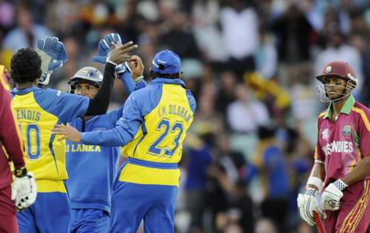 Ajantha Mendis celebrates the wicket of Shivnarine Chanderpaul, Sri Lanka v West Indies, ICC World Twenty20, 2nd semi-final, The Oval, June 19, 2009 