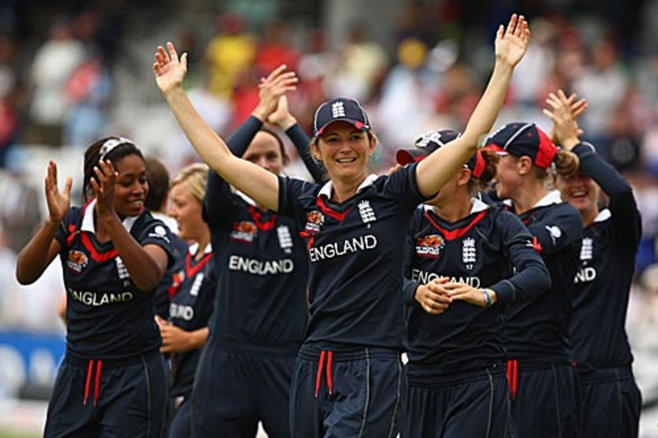 The England team, led by Charlotte Edwards, revels in its win, England v New Zealand, ICC Women's World Twenty20 final, Lord's, June 21, 2009