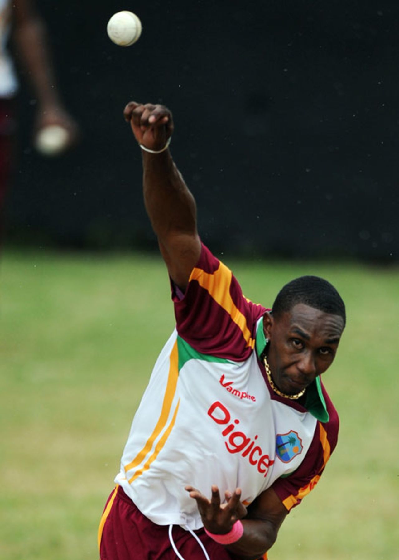 Dwayne Bravo has a bowl during practice, Jamaica, June 25, 2009