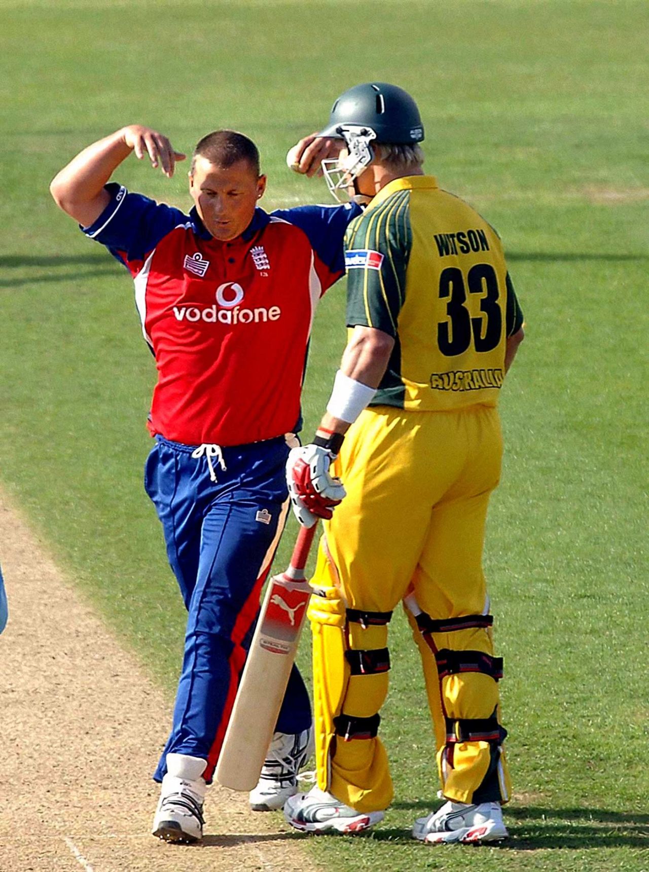 Darren Gough makes a ghost impression at Shane Watson, England v Australia, NatWest Series, Chester-le-Street, June 23, 2005