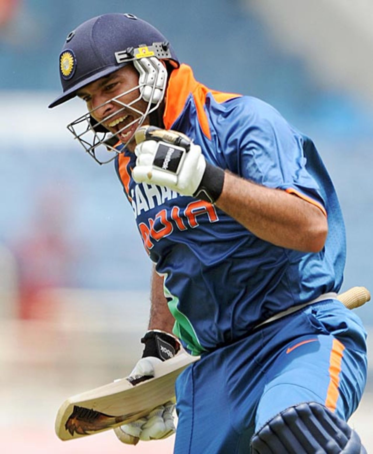 A close-up of Yuvraj Singh celebrating his quickfire century, West Indies v India, 1st ODI, Kingston, June 26, 2009