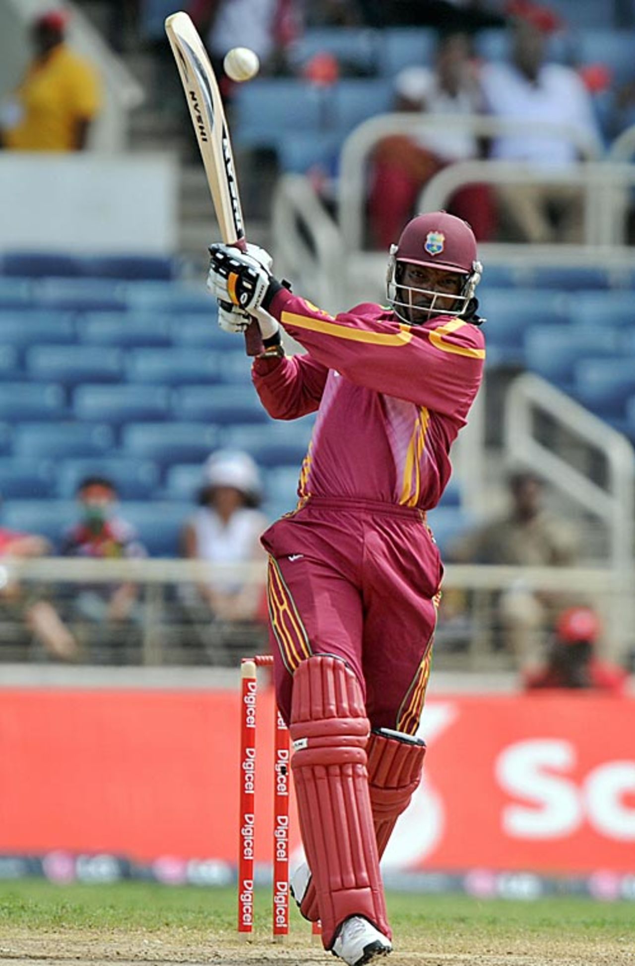 Chris Gayle smacks one through mid-on, West Indies v India, 1st ODI, Kingston, June 26, 2009