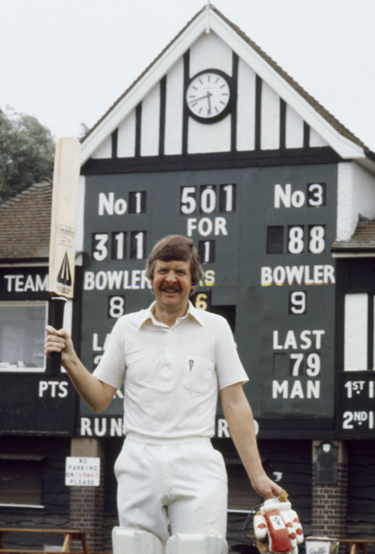Glenn Turner in front of the scoreboard having scored 311 runs, Worcestershire v Warwickshire, Worcester, 30 May 1982
