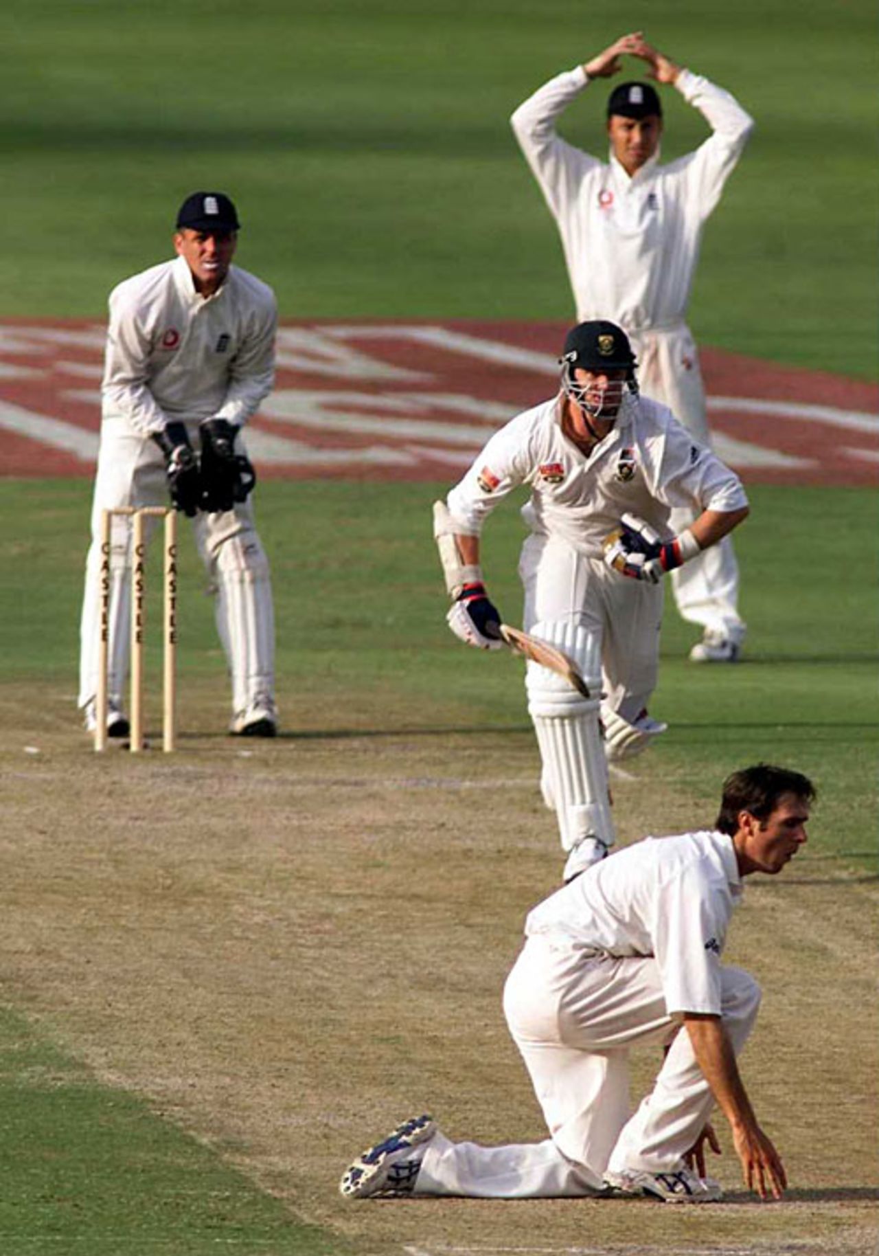Michael Vaughan looks as Lance Klusener takes a run, South Africa v England, 1st Test, Johannesburg, 2nd day, November 26, 1999