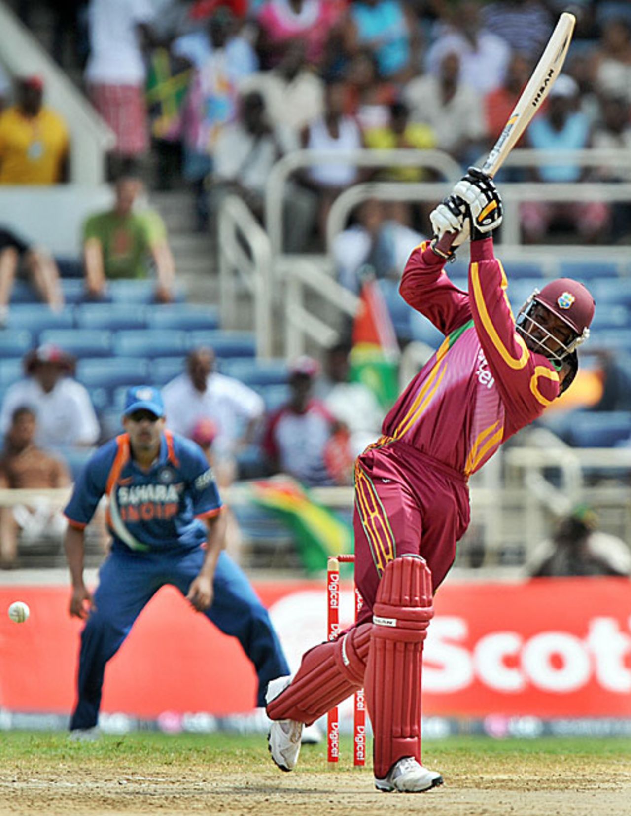 Chris Gayle drives down the ground, West Indies v India, 2nd ODI, Kingston, June 28, 2009