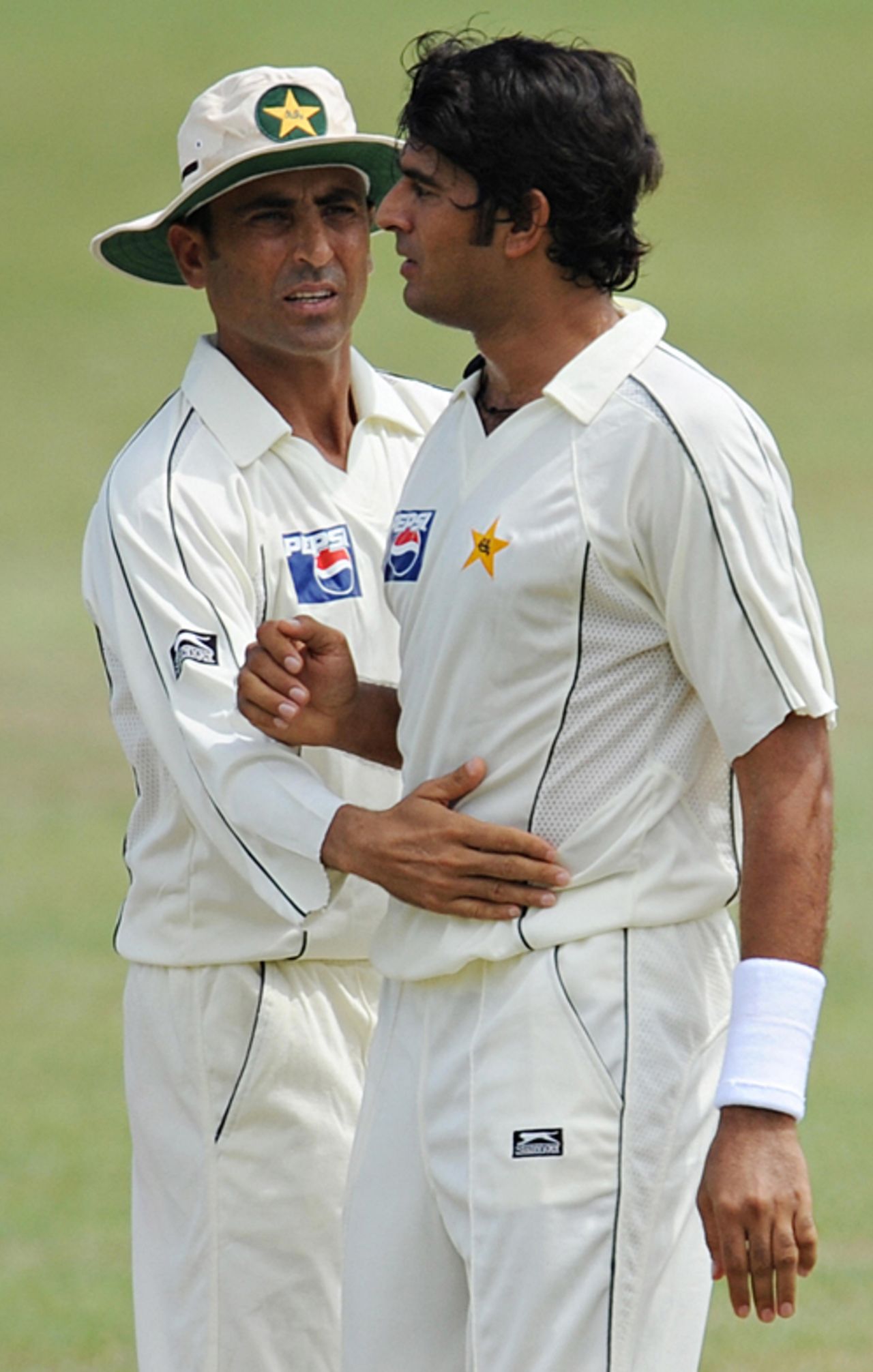 Younis Khan congratulates Abdur Rauf on picking up a wicket, Sri Lanka Cricket XI v Pakistanis, Colts Cricket Club Ground, Colombo, June 29, 2009