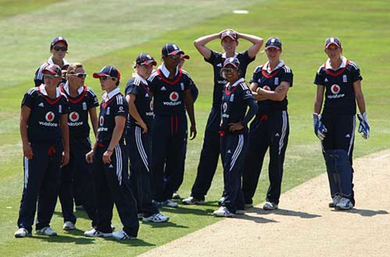 England wait to see the verdict on an appeal, England Women v Australia Women, 1st ODI, Chelmsford, June 29, 2009
