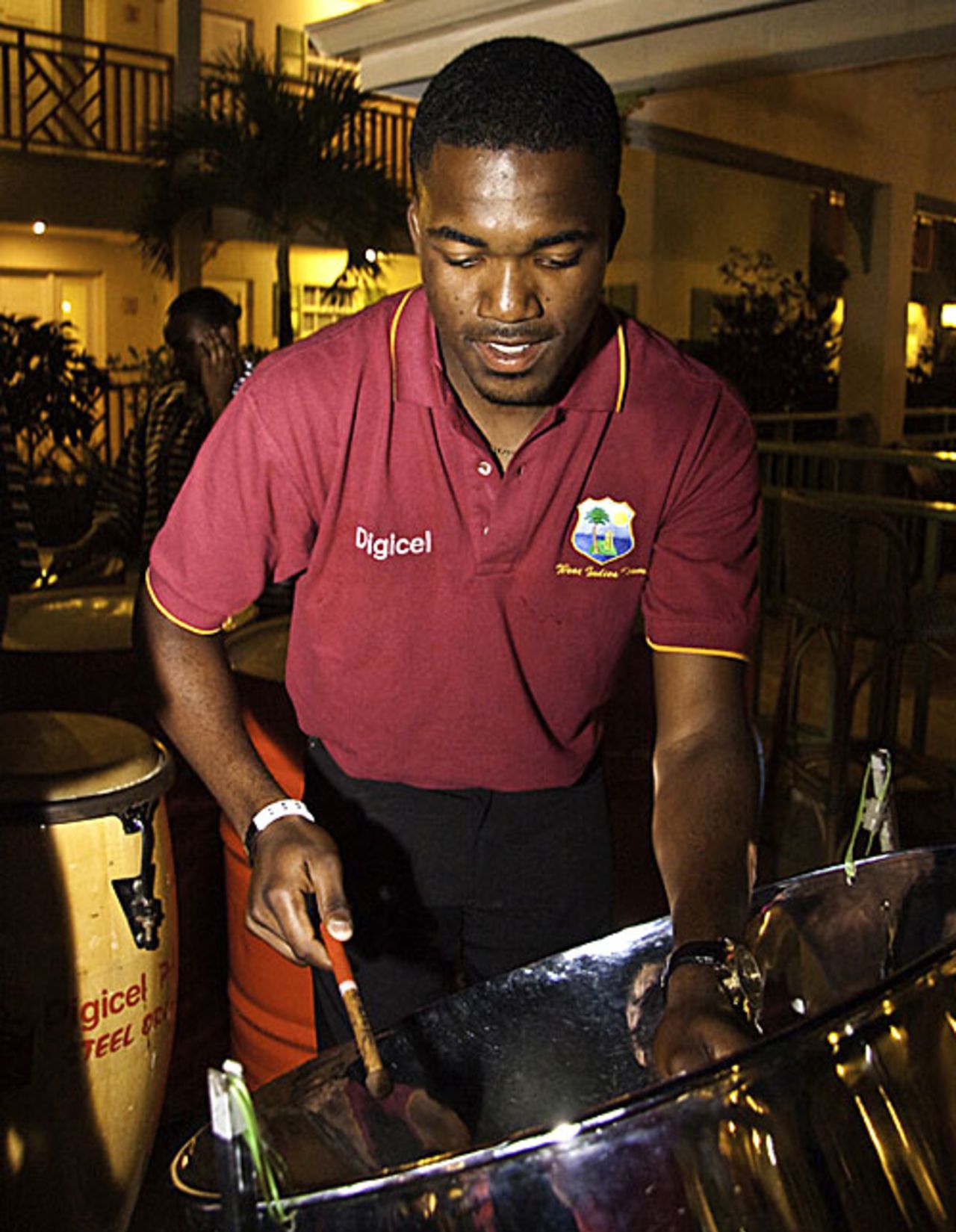 Darren Bravo plays pan on arrival in St Lucia, St Lucia, June 30, 2009 