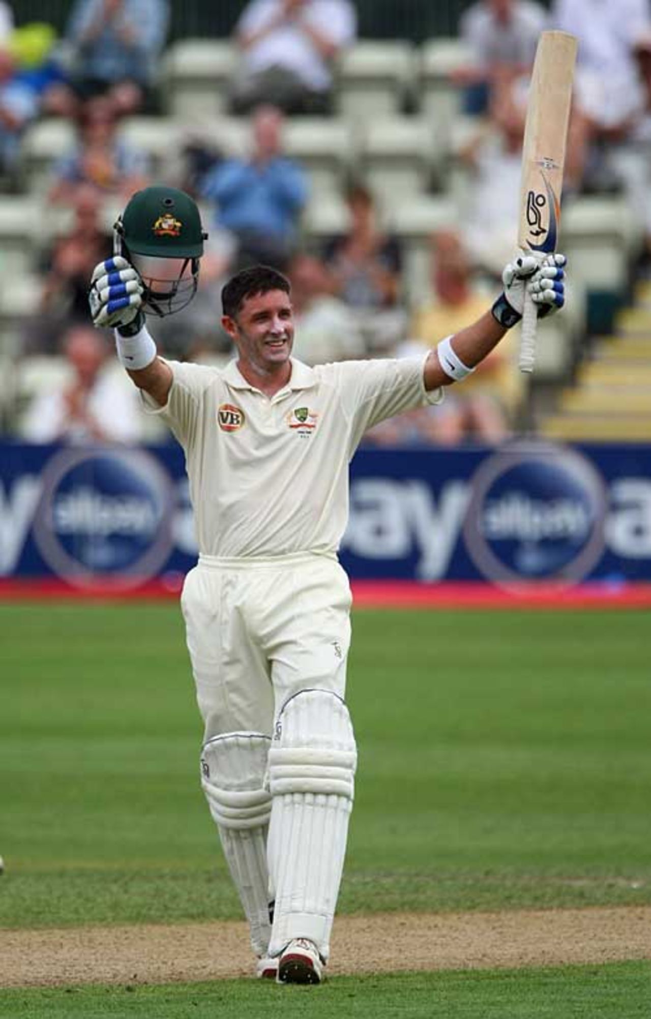 Mike Hussey celebrates after reaching his hundred, England Lions v Australians, New Road, July 1, 2009