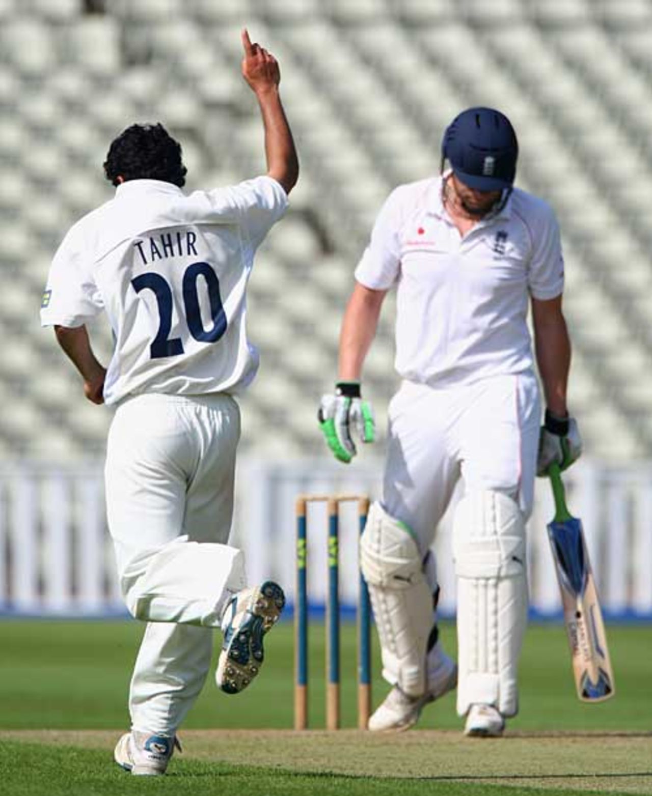 Andrew Flintoff's innings is ended by Naqaash Tahir, England XI v Warwickshire, Edgbaston, July 1, 2009
