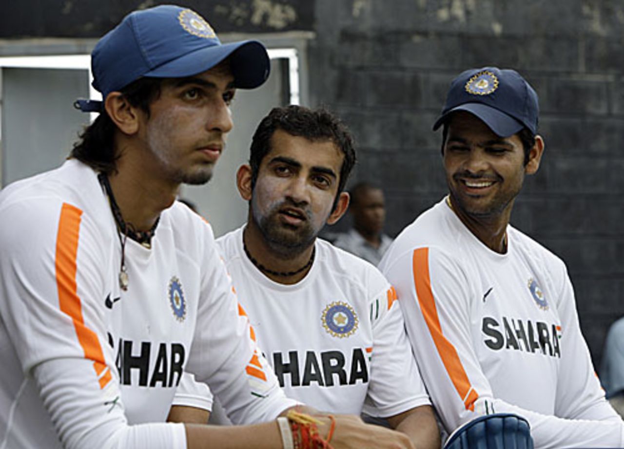 Ishanth Sharma, Gautam Gambhir and RP Singh in conversation during a practice session, St. Lucia, July 1, 2009