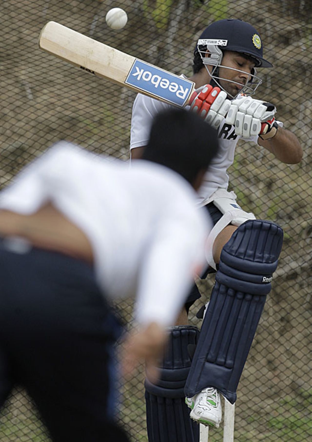 Rohit Sharma avoids a bouncer from RP Singh in the nets, St. Lucia, July 1, 2009