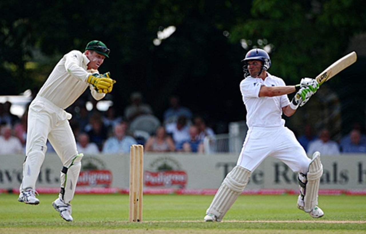 Stephen Moore cuts powerfully behind square during his hundred against the Australians, England Lions v Australians, New Road, 2nd day, July 2, 2009