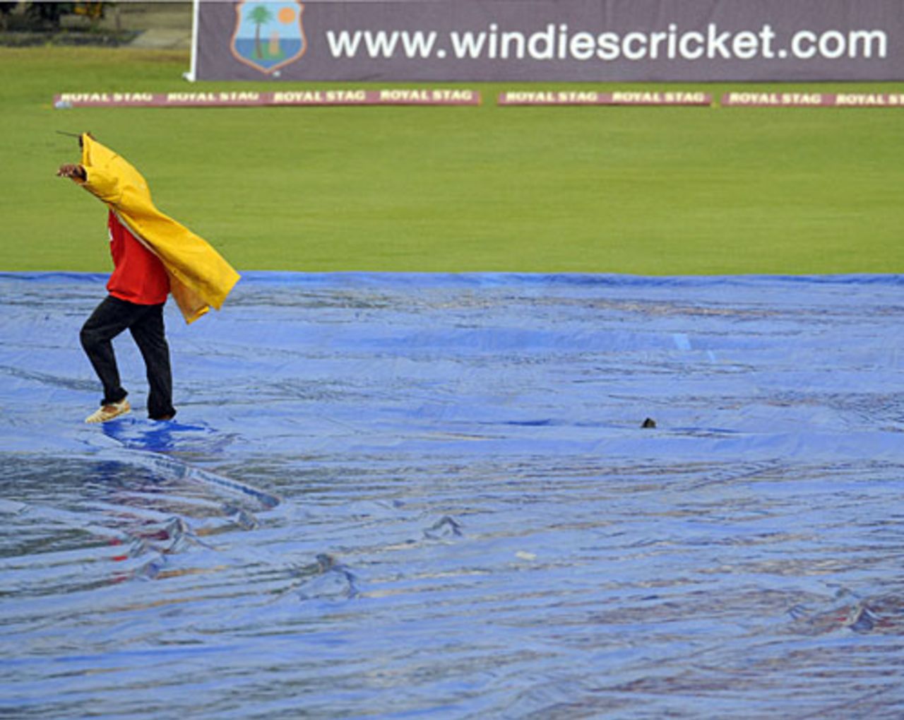 The covers are laid as rain delays the start, West Indies v India, 3rd ODI, St Lucia, July 3, 2009