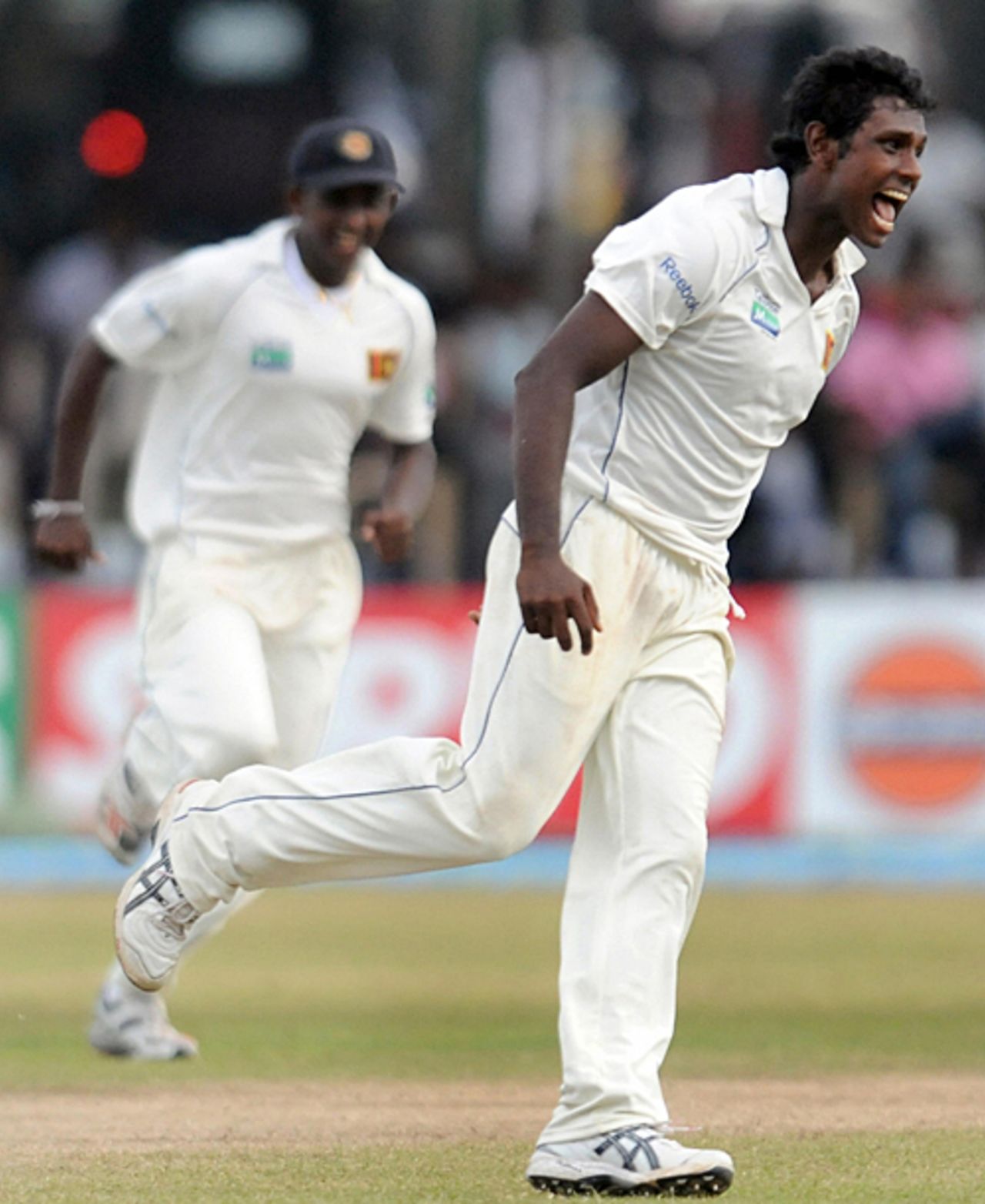 Angelo Mathews is ecstatic after sending back Younis Khan, Pakistan v Sri Lanka, 1st Test, Galle, 3rd day, July 6, 2009 