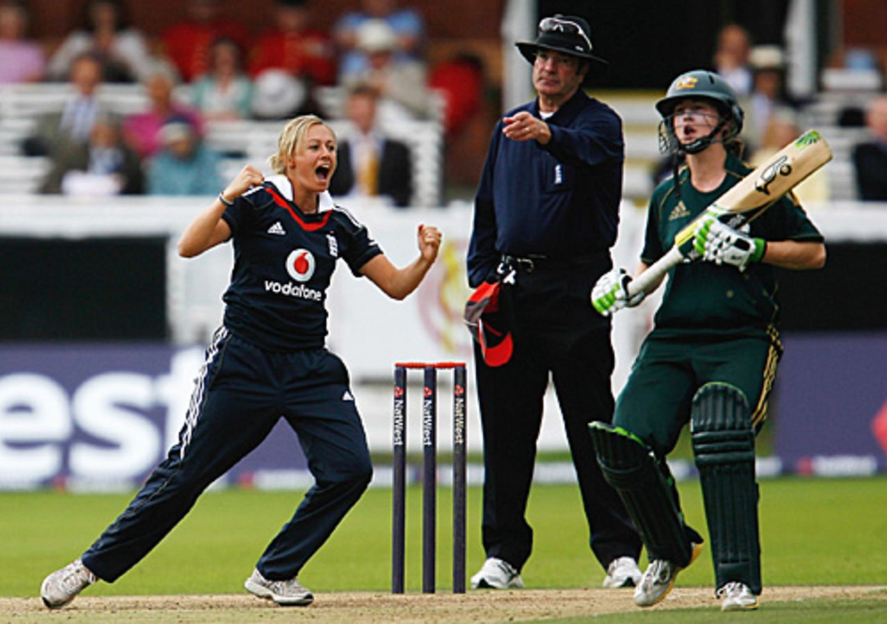 Laura Marsh is over the moon after trapping Shelley Nitschke leg-before, England Women v Australia Women, 5th ODI, Lord's, July 7, 2009