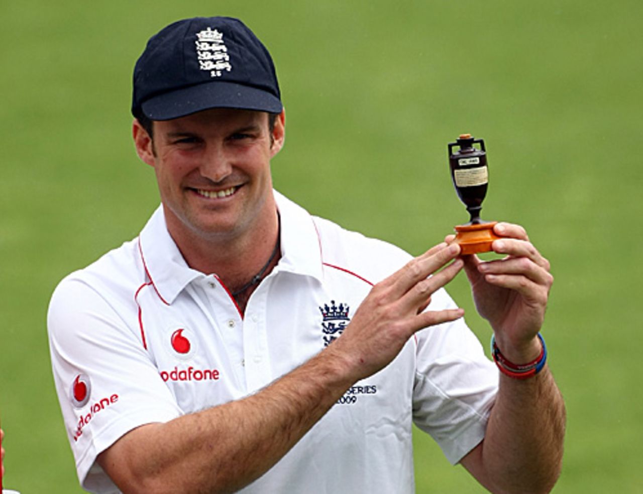 Andrew Strauss smiles with the urn ahead of the 2009 Ashes, England v Australia, 1st Test, Cardiff, July 7, 2009