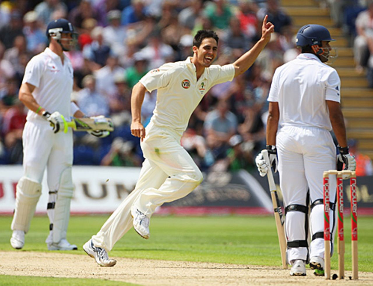 Mitchell Johnson gives Ravi Bopara a send-off, England v Australia, 1st Test, Cardiff, 1st day, July 8, 2009