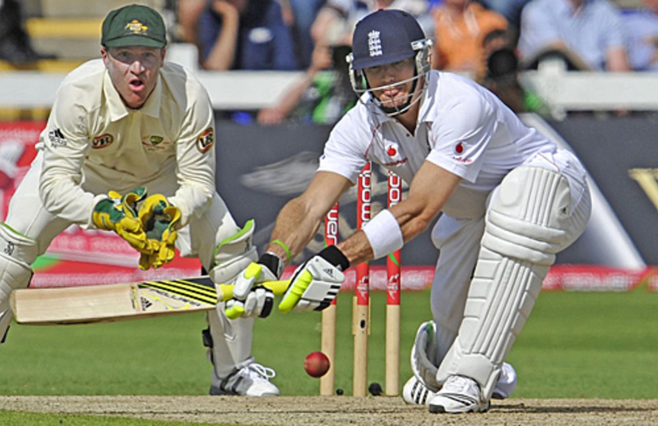 Kevin Pietersen top-edges a paddle sweep and is caught, England v Australia, 1st Test, Cardiff, 1st day, July 8, 2009