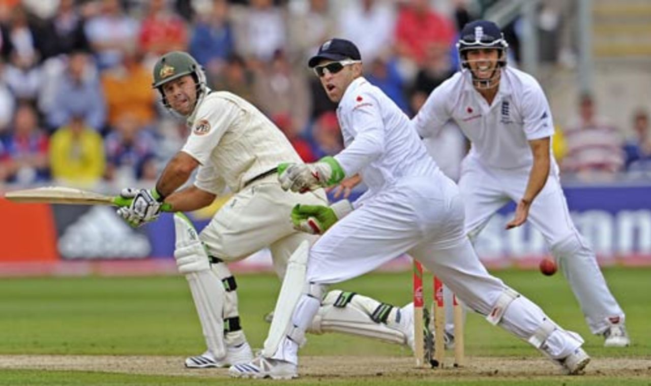 Ricky Ponting sweeps fine, England v Australia, 1st Test, Cardiff, 2nd day, July 9, 2009
