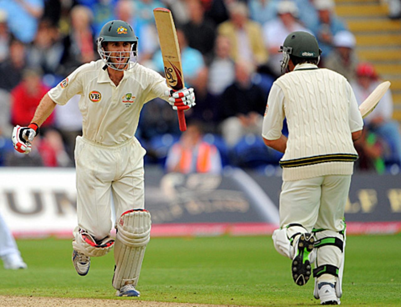 Simon Katich celebrates his first hundred against England and eighth in Tests, England v Australia, 1st Test, Cardiff, 2nd day, July 9, 2009