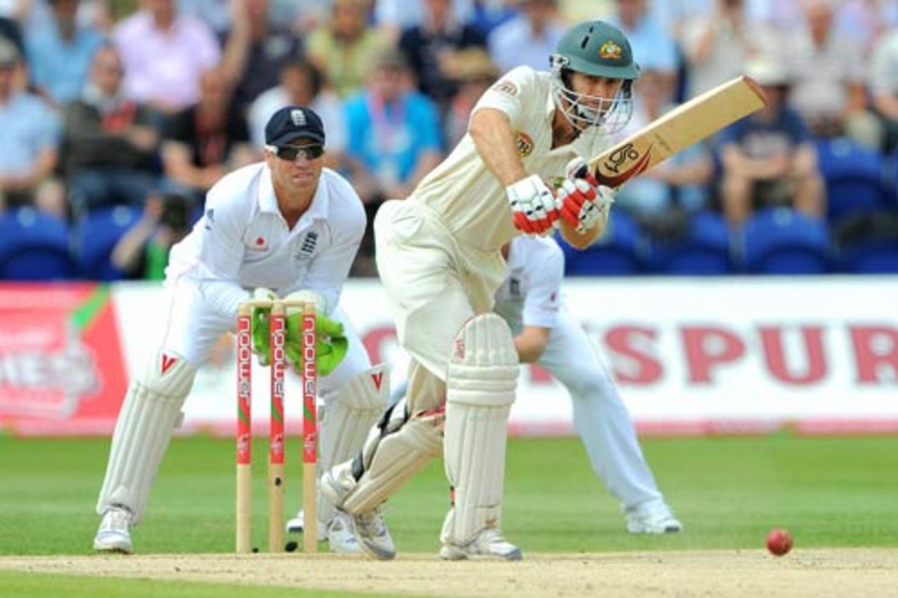 Simon Katich drives down the ground, England v Australia, 1st Test, Cardiff, 3rd day, July 10, 2009