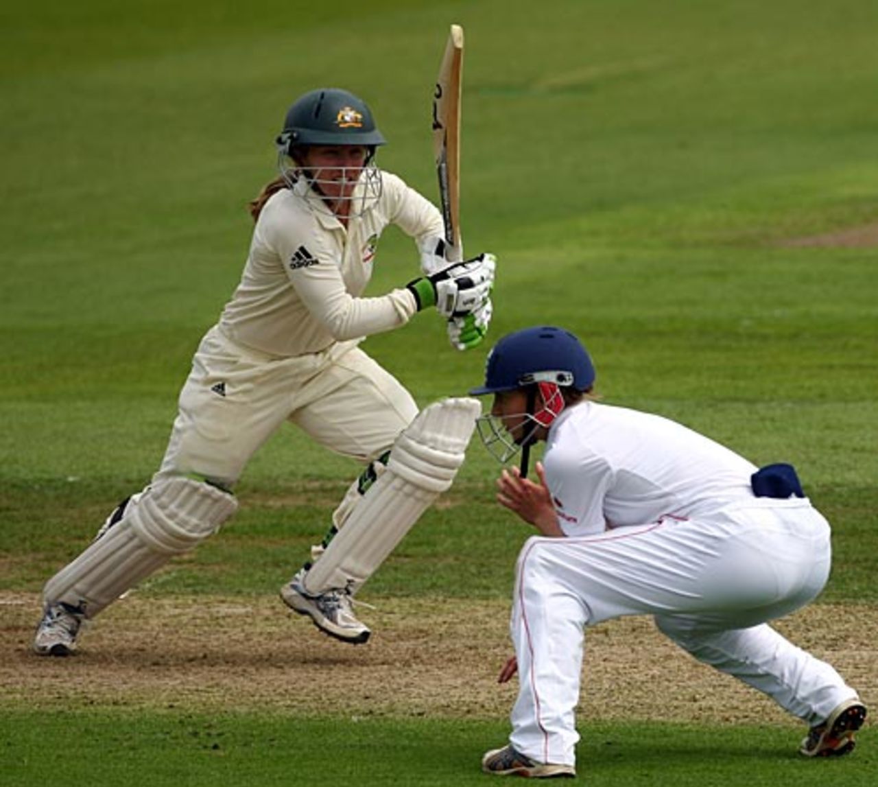 Jodie Fields drives, England v Australia, women's Test, Worcester, 1st day, July 10, 2009