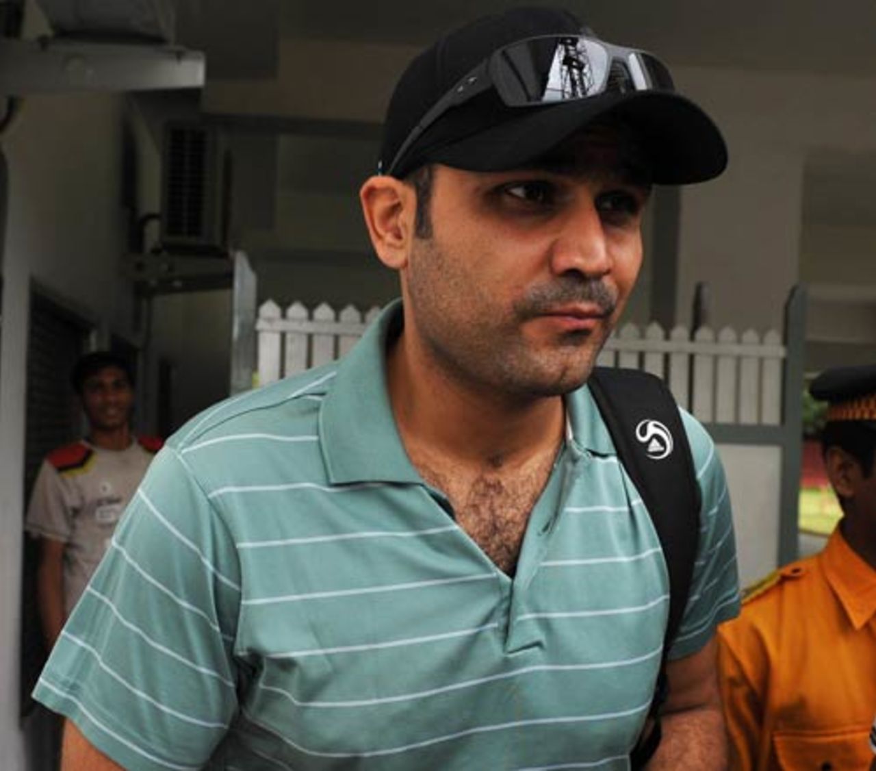 Virender Sehwag leaves the National Cricket Academy where he is undergoing rehabilitation for his shoulder injury, Bangalore, July 15, 2009