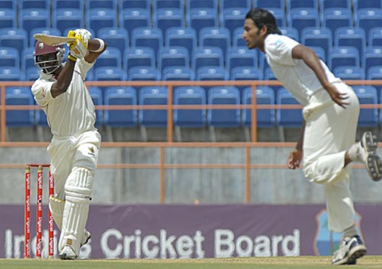 Dale Richards drives Shahadat Hossain during his half-century, West Indies v Bangladesh, 2nd Test, Grenada, 1st day, July 17, 2009
