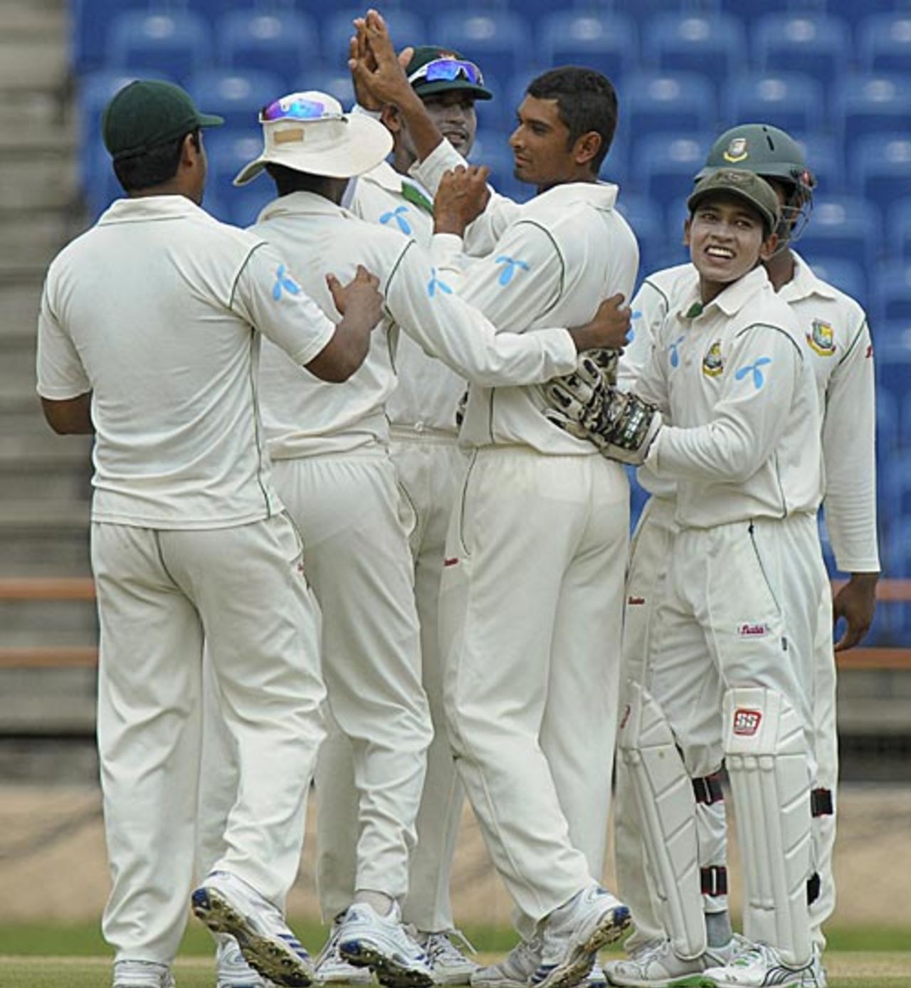 Mahmudullah is congratulated by his team-mates for getting rid of Dale Richards, West Indies v Bangladesh, 2nd Test, Grenada, 1st day, July 17, 2009