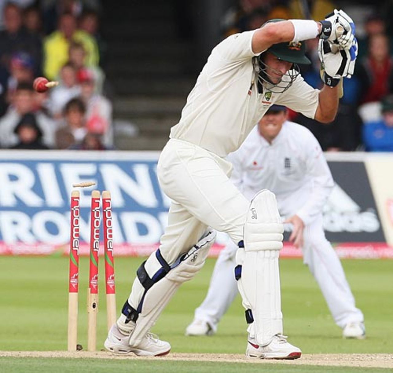 Michael Hussey leaves one and is bowled, England v Australia, 2nd Test, Lord's, 2nd day, July 17, 2009