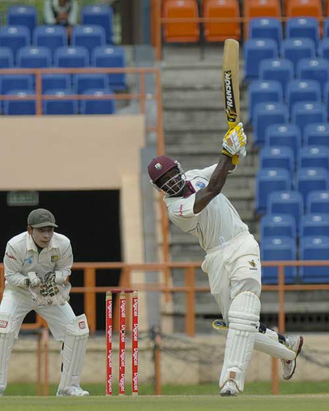 Dale Richards goes downtown during his half-century , West Indies v Bangladesh, 2nd Test, Grenada, 1st day, July 17, 2009