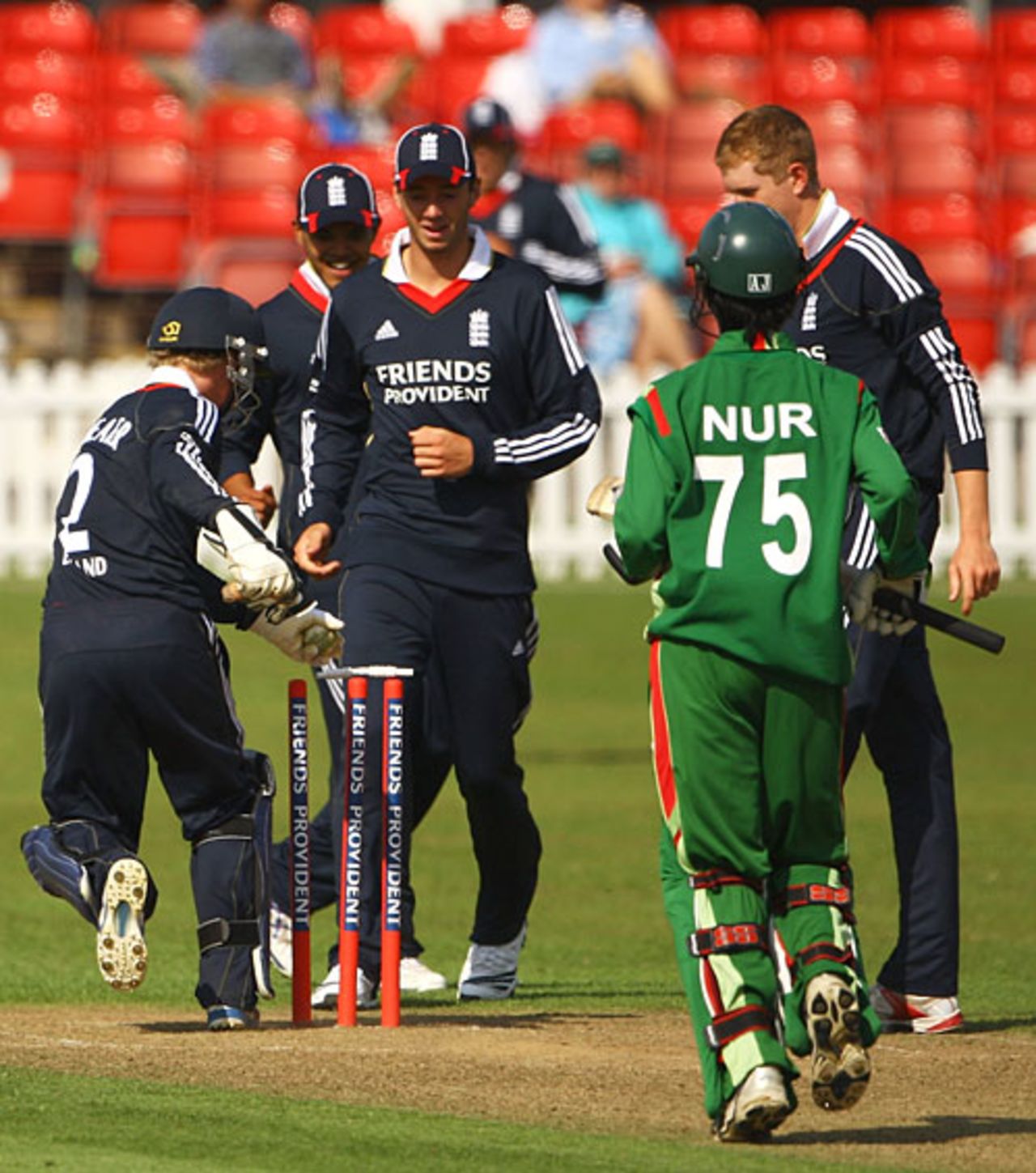 Adam Wheater whips off the bails to run out Noor Hossain, England U-19 v Bangladesh U-19, 1st ODI, Grace Road, July 18, 2009
