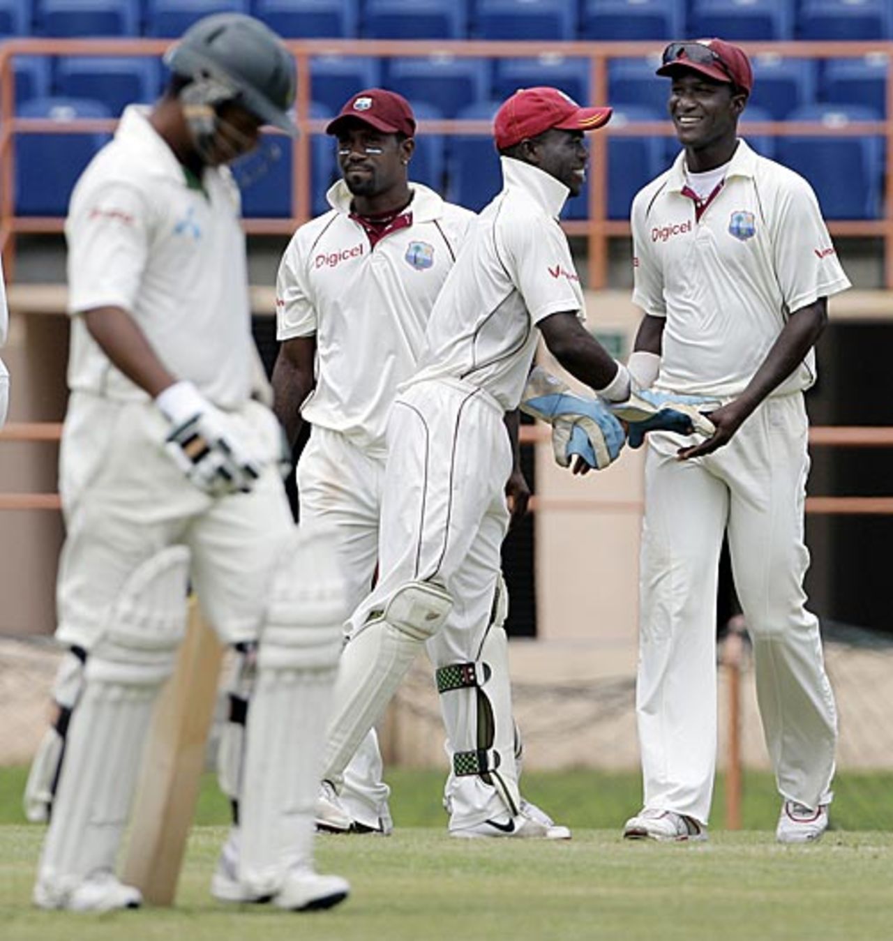 Chadwick Walton and Darren Sammy are all smiles after getting rid of Mohammad Ashraful, West Indies v Bangladesh, 2nd Test, Grenada, 2nd day, July 18, 2009