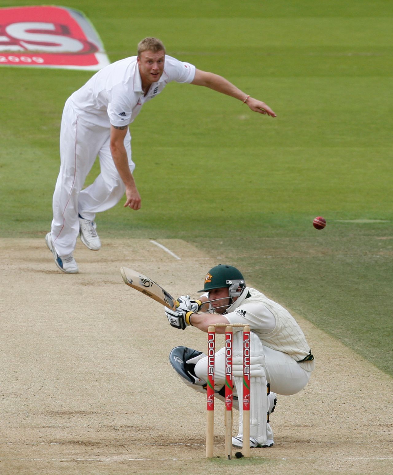 Andrew Flintoff bounces Phillip Hughes, England v Australia, 2nd Test, Lord's, 4th day, July 19, 2009