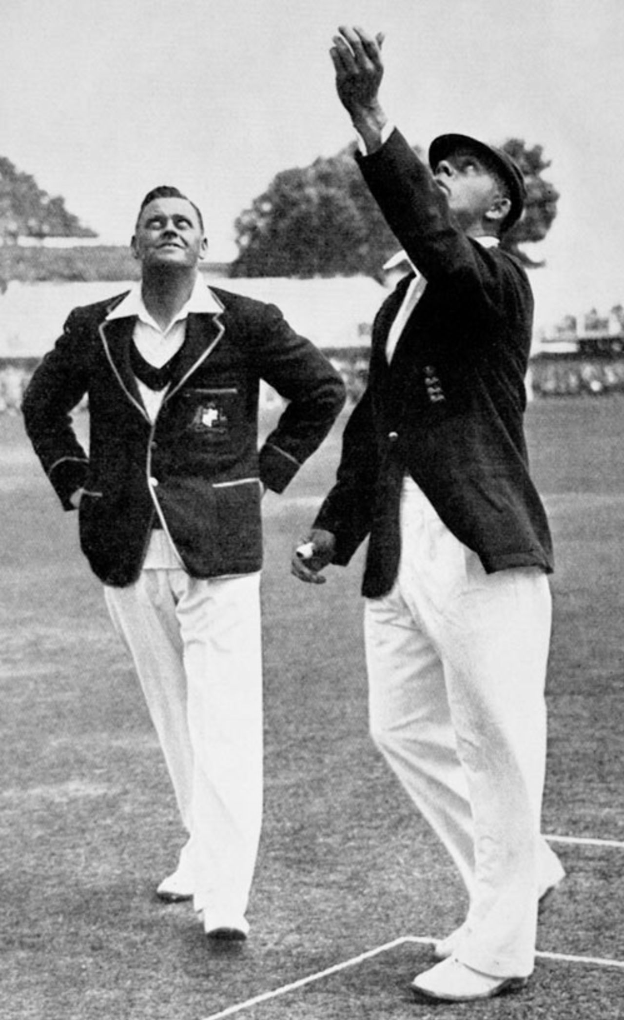 Bob Wyatt tosses and Bill Woodfull calls at the start of the 1934 Ashes Test, England v Australia, 2nd Test, Lord's, June 22. 1934