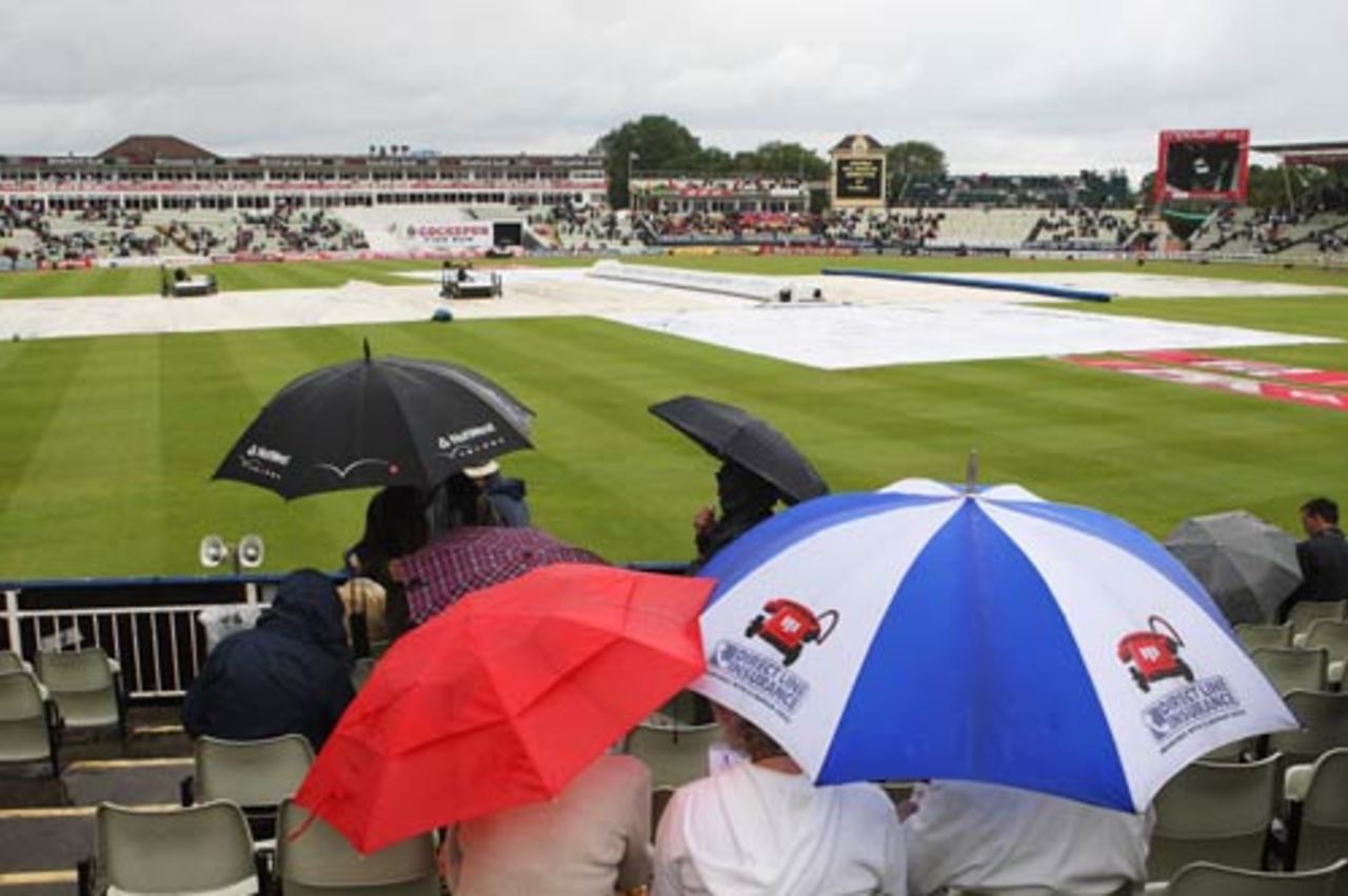 The umbrellas go up at Edgbaston as rain delays the start of the match, England v Australia, 3rd Test, Edgbaston, 1st day, July 30, 2009