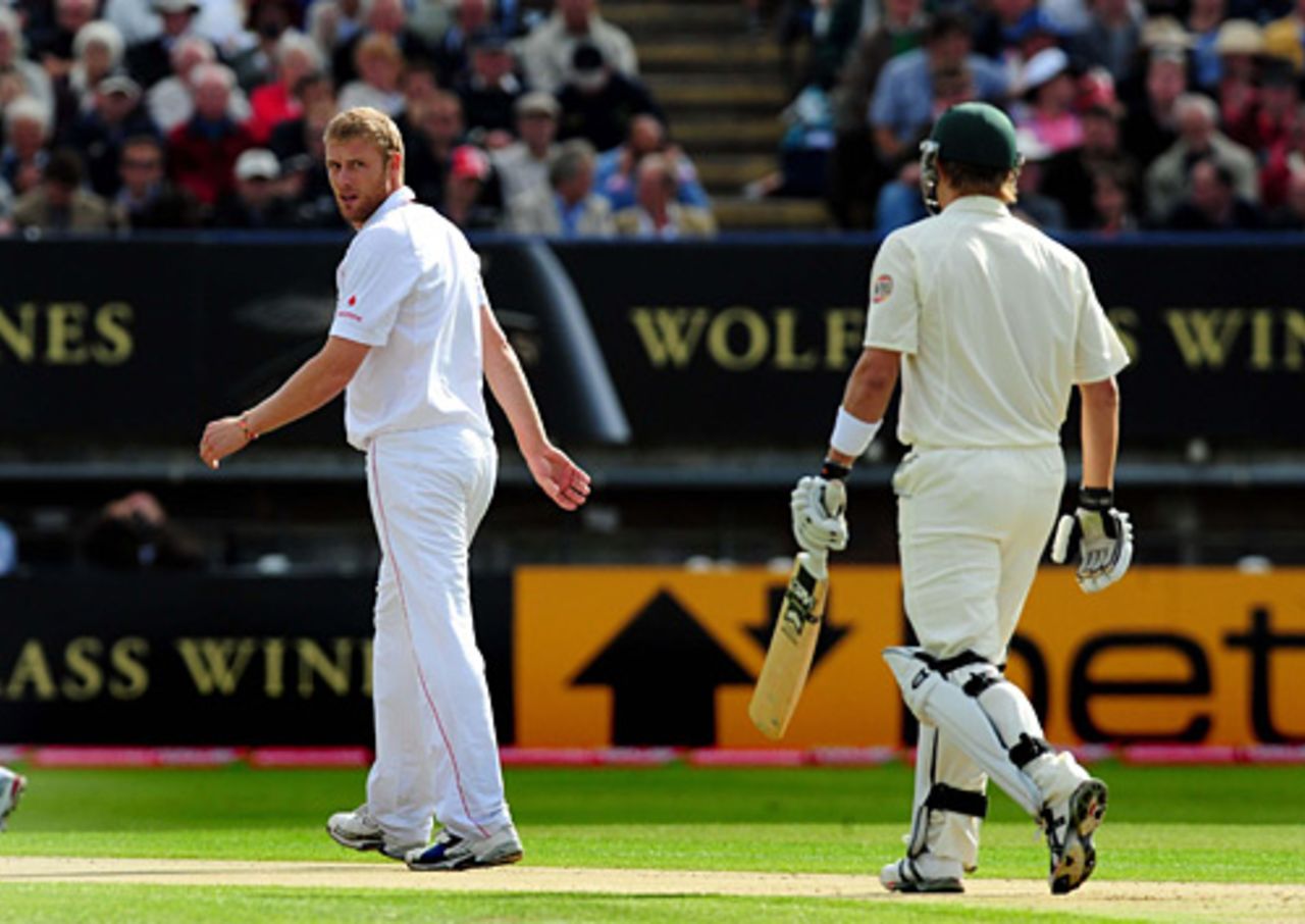 Andrew Flintoff gives Shane Watson the look , England v Australia, 3rd Test, Edgbaston, 1st day, July 30, 2009