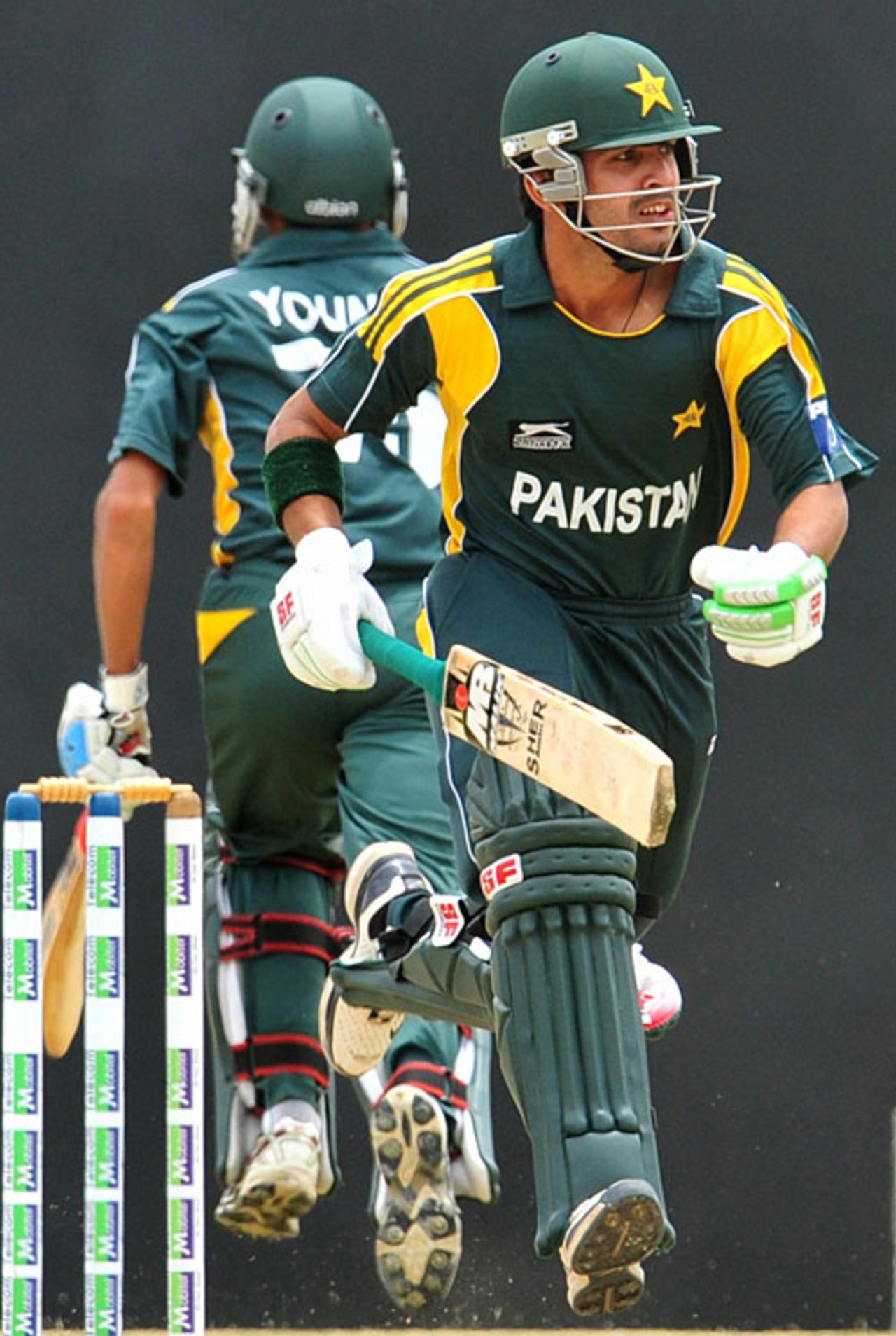 Fawad Alam takes a run during his partnership with Younis Khan, Sri Lanka v Pakistan, 2nd ODI, Dambulla, August 1, 2009