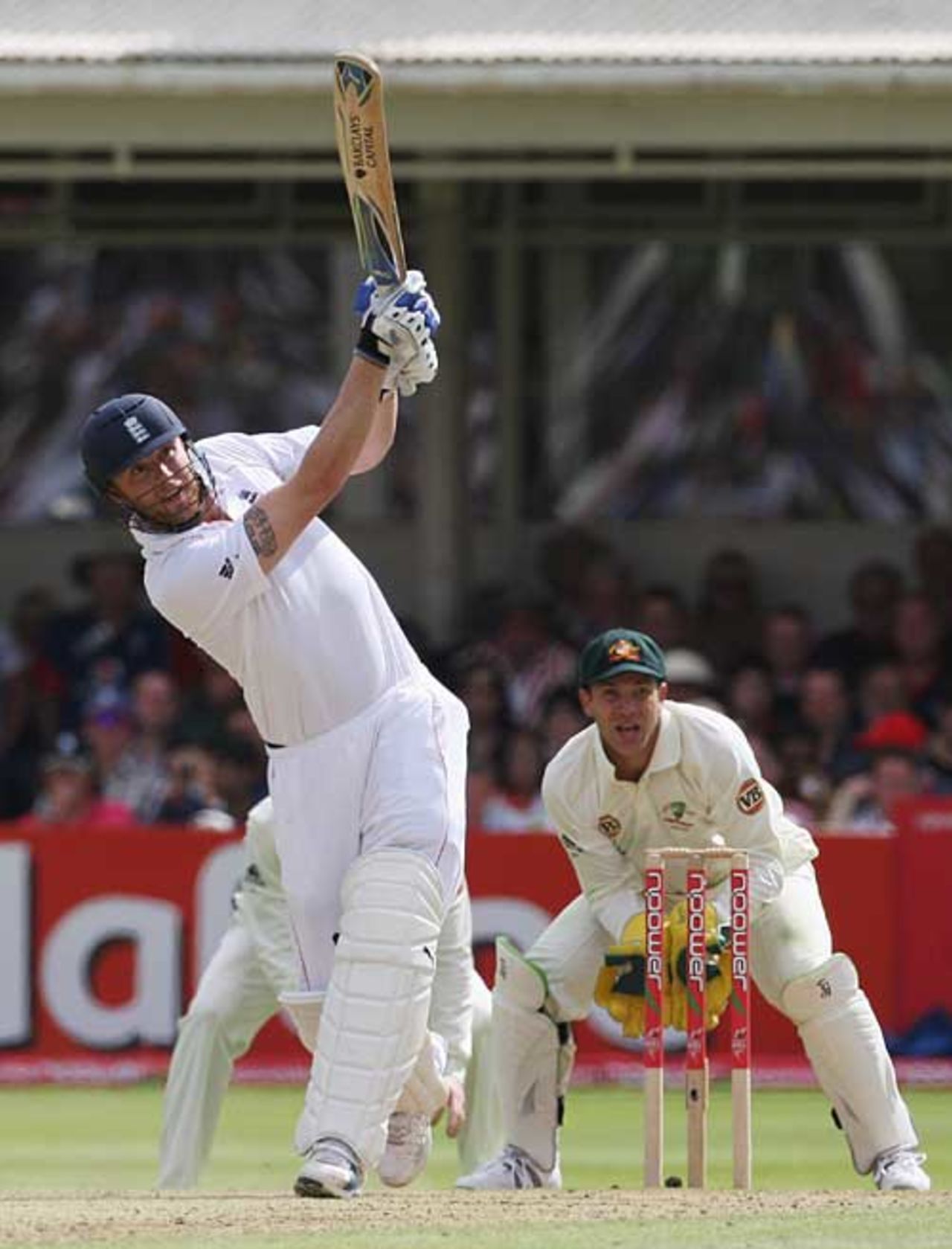 Andrew Flintoff lofts Nathan Hauritz for six, England v Australia, 3rd Test, Edgbaston, 4th day, August 2, 2009