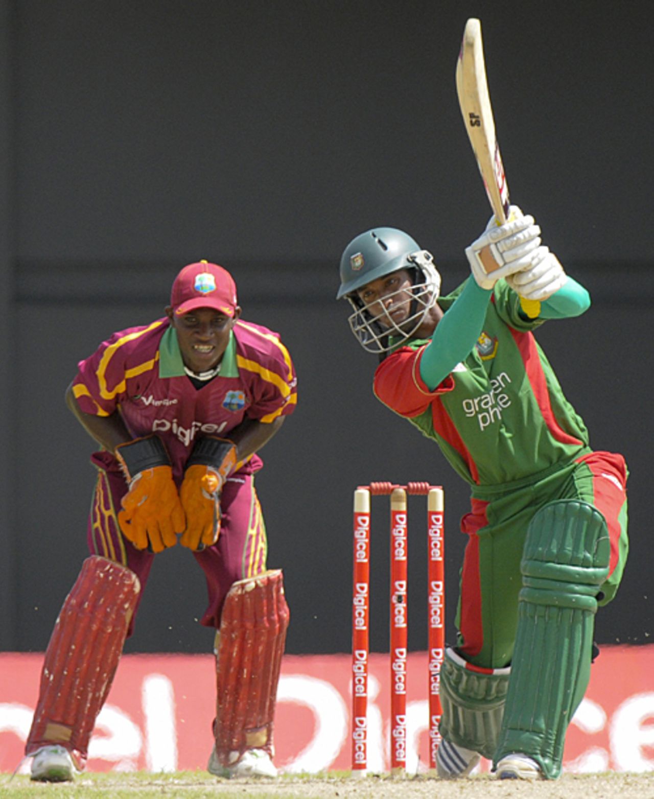 Naeem Islam smashes one through the off side, West Indies v Bangladesh, Only Twenty20 international, St Kitts, August 2, 2009