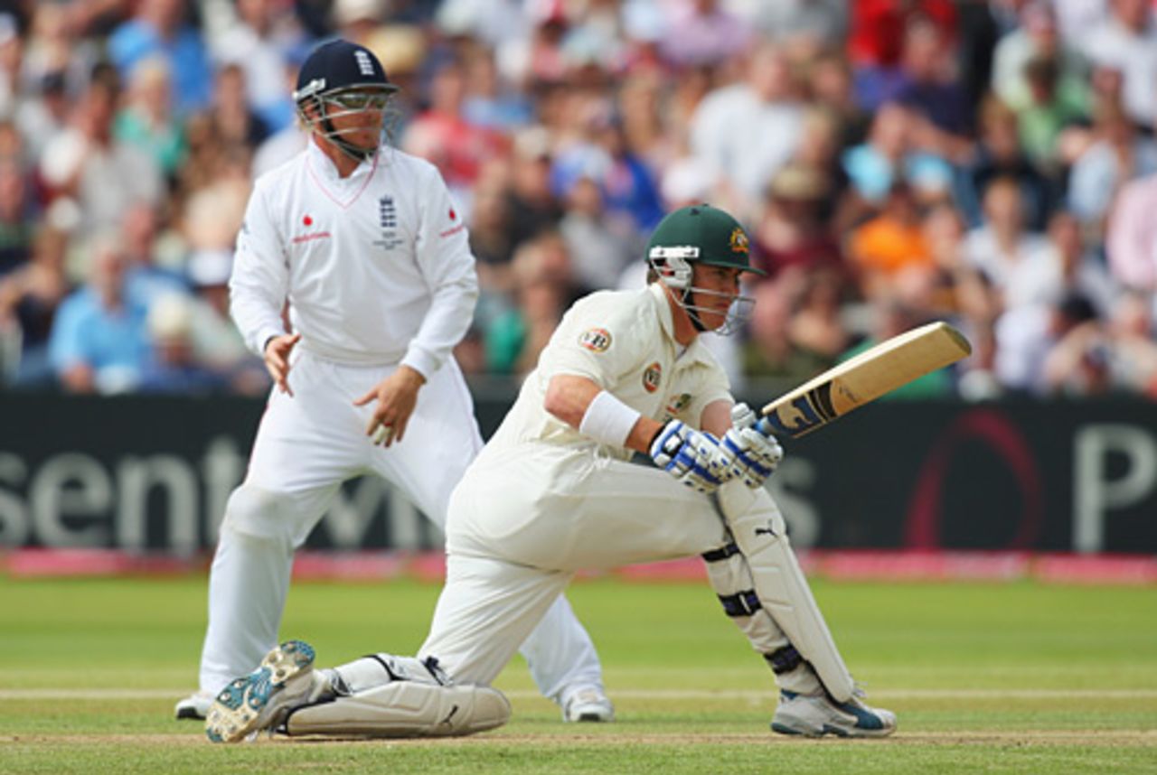 Marcus North sweeps towards the boundary, England v Australia, 3rd Test, Edgbaston, 5th day, August 3, 2009