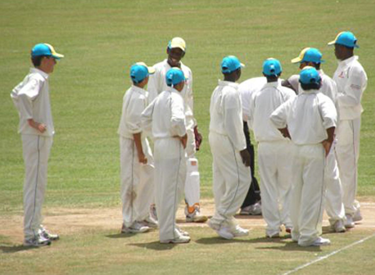 The Bahamas Under-15 players celebrate the fall of a Cayman Islands wicket, Bahamas U-15 v Cayman Islands U-15, ICC Americas Central Region Under-15 Tournament, Nassau, August 5, 2009