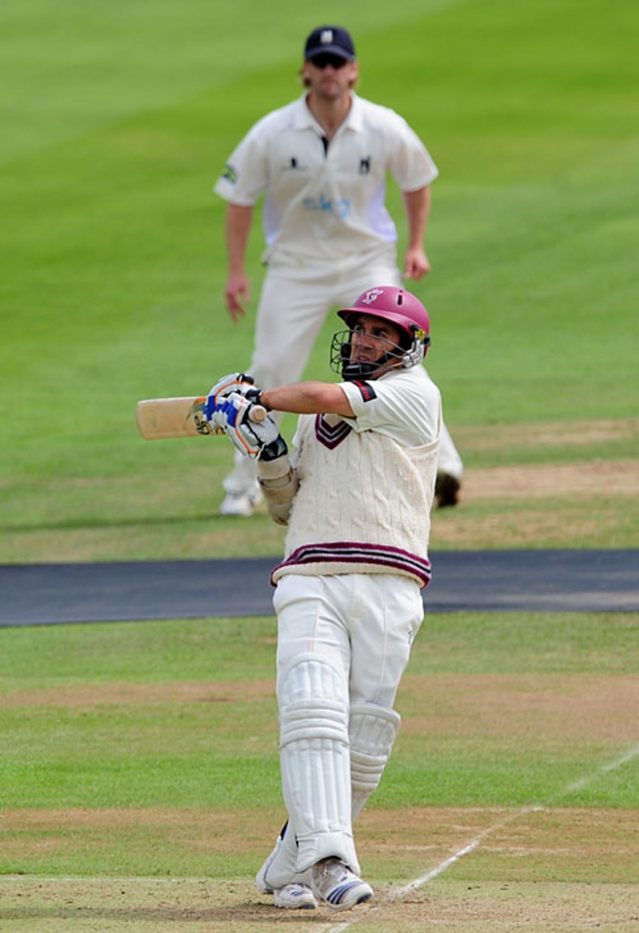 Justin Langer powers one to the boundary, Warwickshire v Somerset, County Championship Division One, Edgbaston, August 6, 2009
