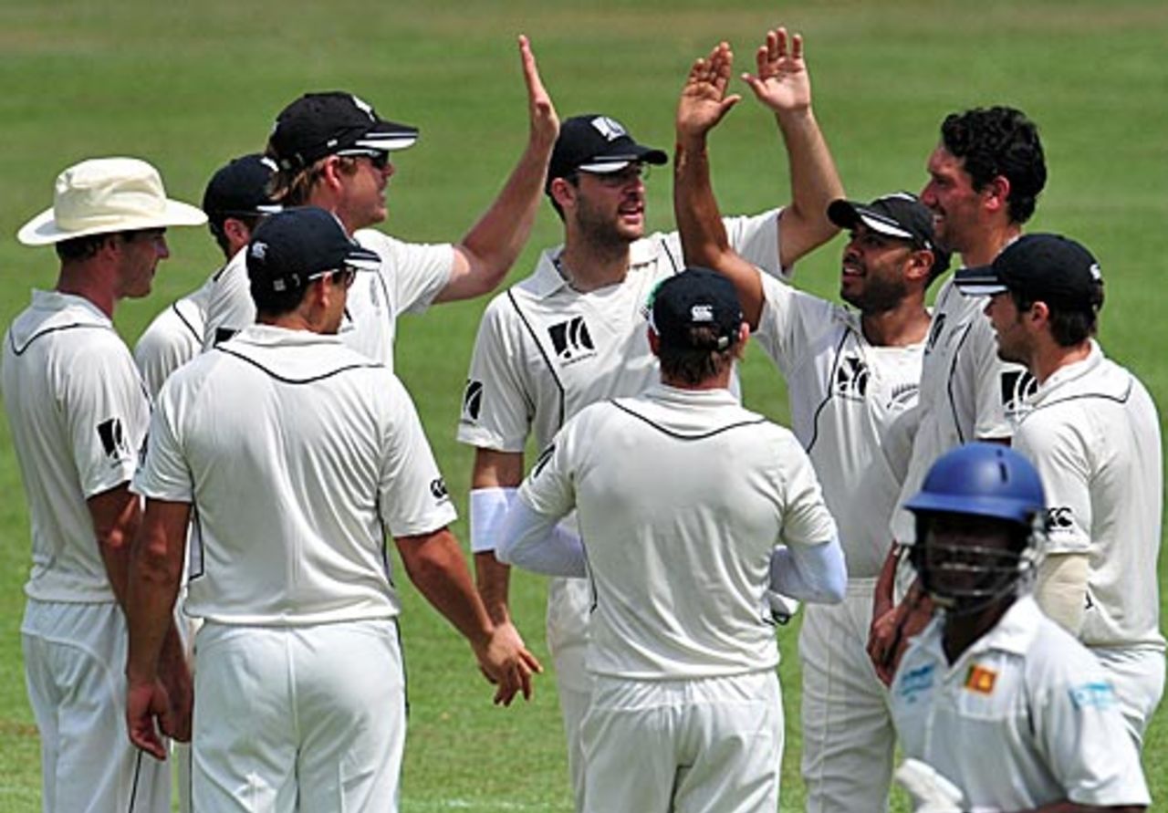 The New Zealand players celebrate a wicket, Sri Lanka Development XI v New Zealanders, Tour match, Colombo, 1st day, August 7, 2009