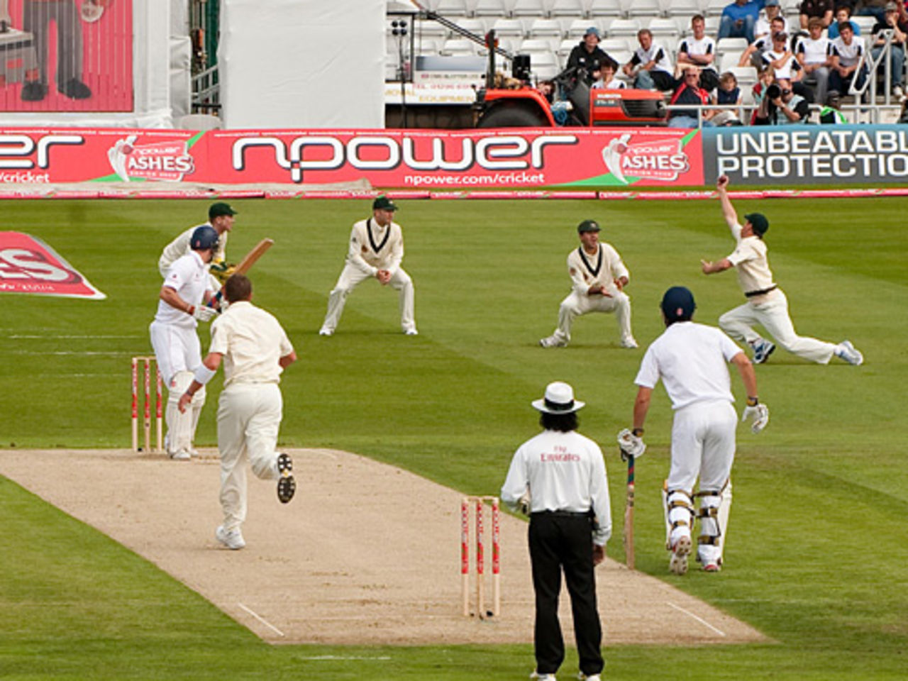 Marcus North's superb one-handed catch to send Andrew Strauss back to the pavilion, England v Australia, 4th Test, Headingley, 1st day, August 7, 2009