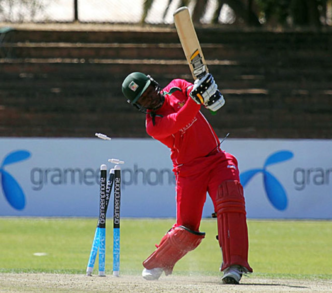 Prosper Utseya has his stumps knocked over, Zimbabwe v Bangladesh, 1st ODI, Bulawayo, August 9, 2009 