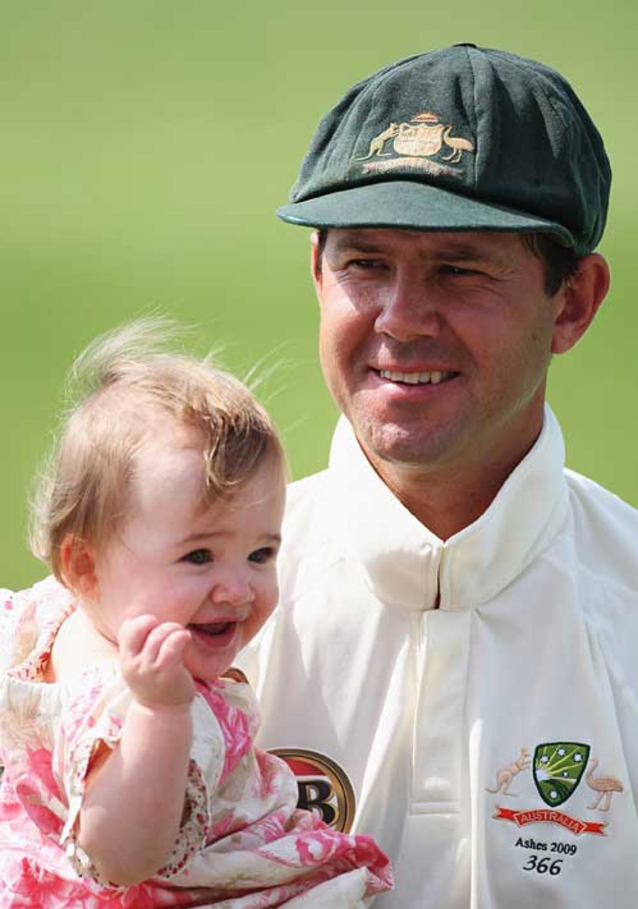 A happy Ricky Ponting with his daughter after his team's ruthless win, England v Australia, 4th Test, Headingley, 3rd day, August 9, 2009